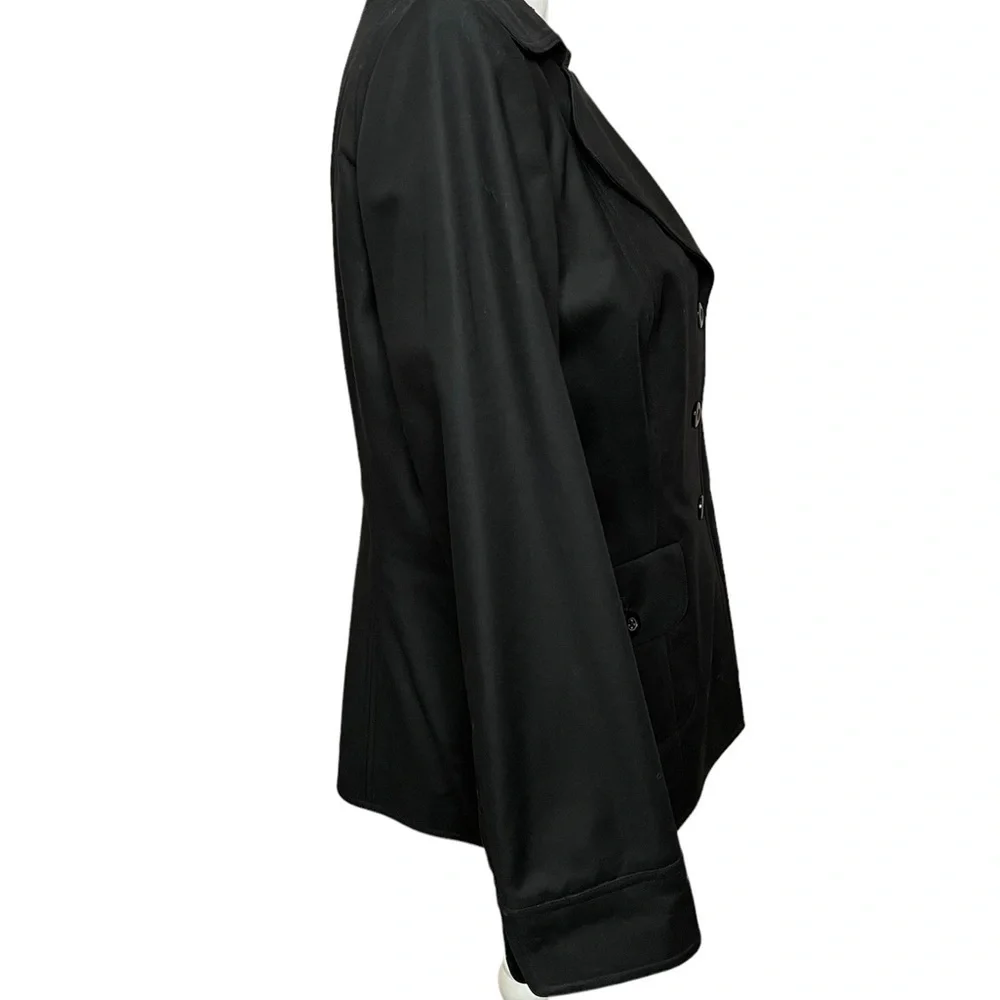 Ellen Tracy Black Blazer Cotton Spandex Wide Notch Collar Three Button Size 10